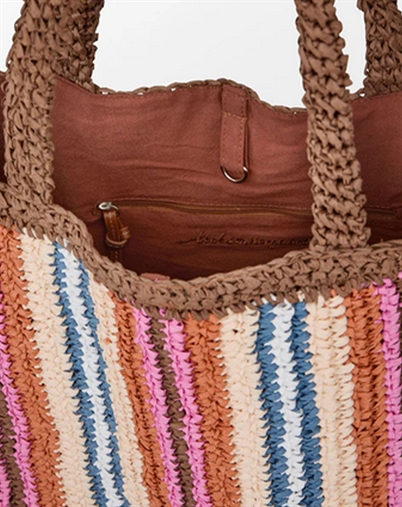 Beck Söndergaard - Stripe Straw Tota Taske - Mocha 